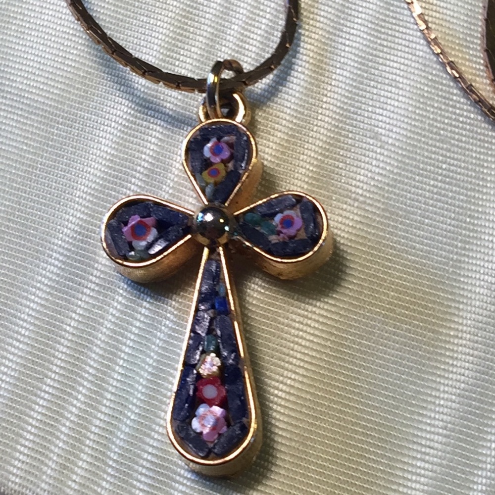 Vintage micro mosaic cross necklace, Italy - Picture 2 of 6